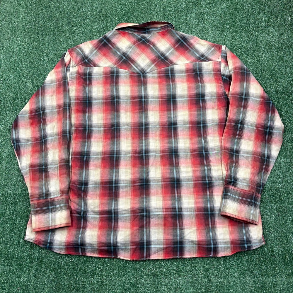 2000's Wrangler Western Fashion Snap Shirt Red Black Plaid XXL - Picture 3 of 5